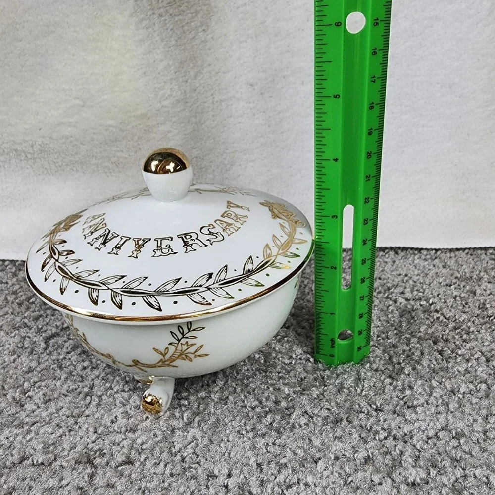 50th Anniversary Dish Trinket Box Candy Dish Lefton China Hand painted Japan - Picture 6 of 16